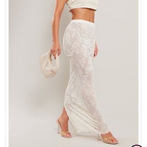 PLT White mesh Devore maxi skirt